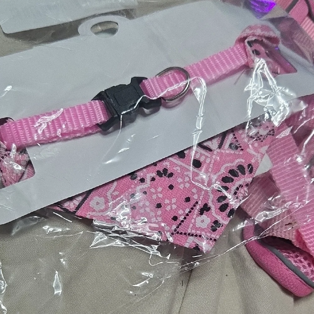 Pink Pet Harness and Bandana Set Small